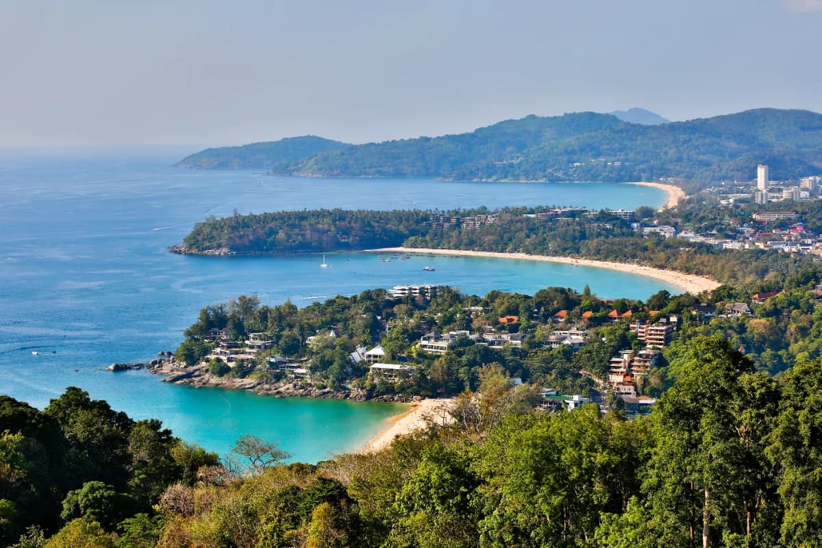 Breathtaking scenery showcases Kata Noi, Kata, and Karon beaches from a viewpoint in Phuket